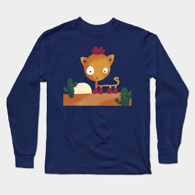 Cowboy Cat Long Sleeve T-Shirt by Tomato Frog